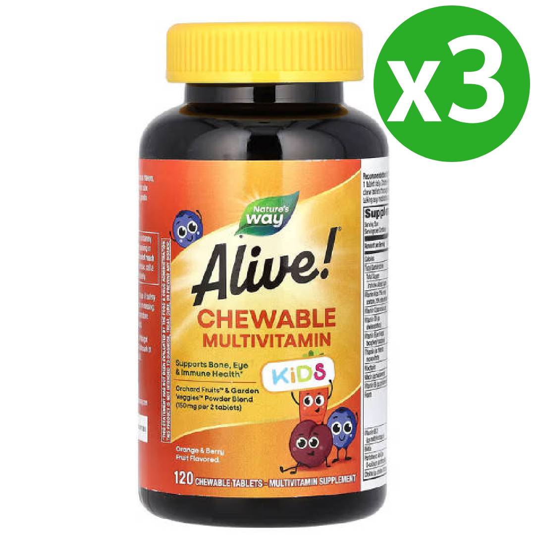 네이쳐스웨이 <b>얼라이브 키즈 츄어블</b> 멀티비타민 오렌지베리 120 <b>츄어블</b> 3병 종합비타민