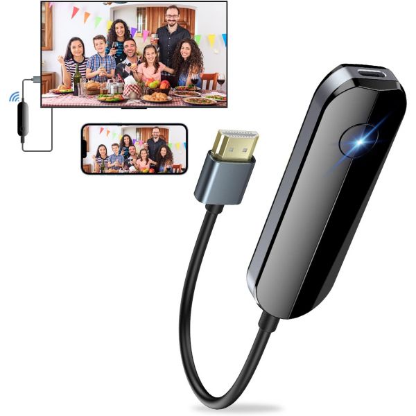 TV 스트리밍 장치 미디어 영화 스틱 iShare <b>iOS</b> 무선 HDMI 디스플레이 어댑터, iPhone HDMI Display Adapter (Not Support Netflix)