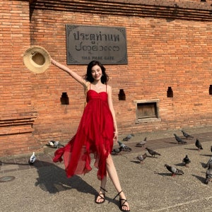 휴가지룩 동남아여행 바캉스 원피스 프렌치 서스펜더 드레서 쉬폰스커트