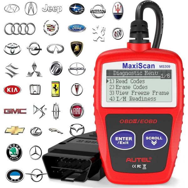 Autel OBD2 스캐너 MS309 범용 자동차 엔진 고장 코드 판독기 조명 및 배기<b>가스</b> 모니터 상태 확인 OBDII CAN 진단 스캔 도구