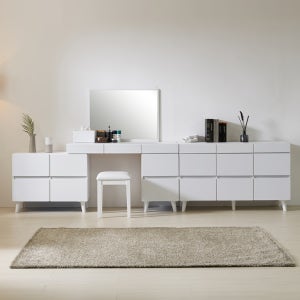 홈스빌 엘리 확장형 화장대 서랍장 침실 세트 거울 수납 원형 와이드 화이트 (의자 별도)