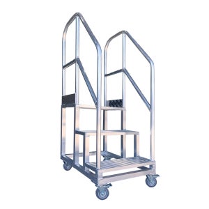 [유앤세이프]알루미늄 중량형 광폭 3단 이동식 바퀴형 핸드레일 난간형 계단 안전 작업발판