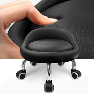 블랙 낮은 등받이 동글뱅이 쿠션 작업의자 바퀴 이동식 회전 기본형 보조 원형 다용도의자