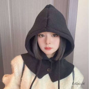 1+1 니트바라클라바 남성 여성 단추 넥워머 겨울 와이드 핏 후드 발라클라바 (2개)