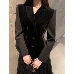 고급 테일러드 벨로아 더블 카라 하프 울 자켓 정장 코트
