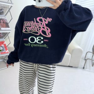 리크 프린팅 오버핏 도톰 양기모 맨투맨