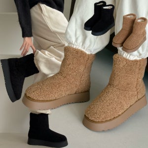 뽀글이 양털 에코퍼 플랫폼 앵클부츠 숏부츠 4.5cm