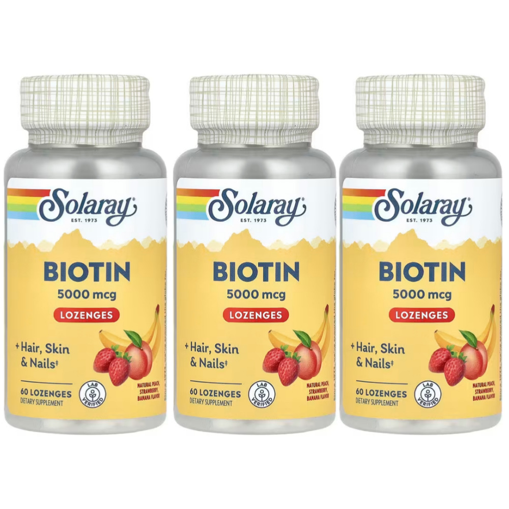 솔라레이 <b>비오틴</b> Biotin <b>5000mcg</b> <b>로젠지</b> <b>60</b>정 3개