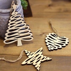 크리스마스 트리 장식 인형 오너먼트 우드 별 하트 나무 9.8cm 3종 6개 성탄절 데코