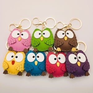 핸드메이드 재물을 부르는 왕눈이 부엉이 가죽 키링 가방악세사리