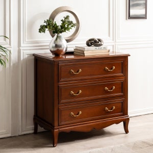 샤덴 엔틱 서랍장 원목 3단 미니 체스트 서랍 안방 거실 옷 서랍장 낮은 깊은(905)