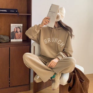 윈터 기모 후드 트레이닝 세트 진베이지