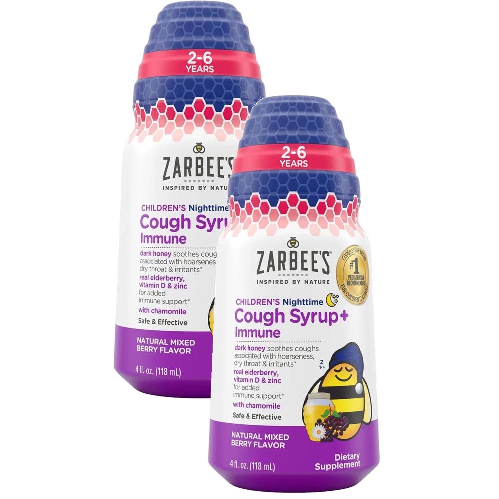 Zarbee’s Cough Syrup Immune 자비스 어린이 <b>코프 시럽</b> 이뮨 나이트타임 베리향 118ml(4oz) 2팩