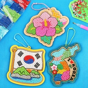 파스텔클레이 우드 보석십자수 키링 우리 나라 독도 사랑