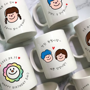 [자유문구]둥근글귀 일러스트 머그컵 답례품 단체선물 주문제작컵