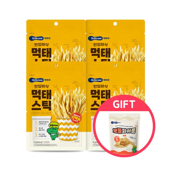 [베베쿡] 한입 바삭 먹태스틱 (15g) 4개 + 보들피쉬퐁 1봉 (랜덤)