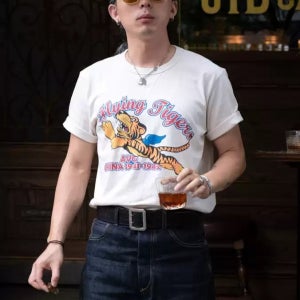 리얼시몬스 SIMONS 250g AVG 플라잉 타이거 프린팅 반팔 티셔츠 헤비웨이트