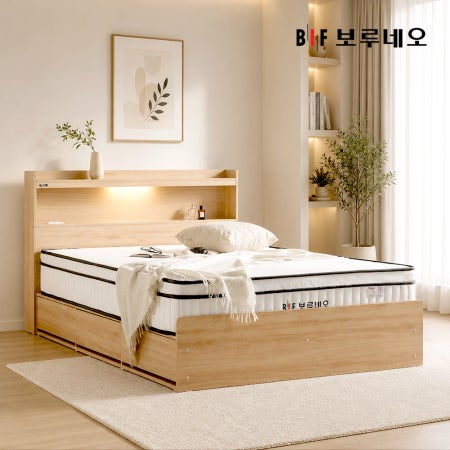 보루네오 제니아 수납침대 LED 카이언 서랍형침대 오크 슈퍼싱글