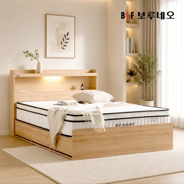 보루네오 제니아 수납침대 LED 카이언 서랍형침대 오크 슈퍼싱글
