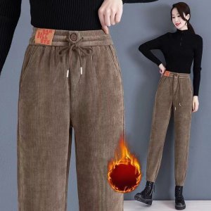 겨울 여성 하이웨스트 코듀로이 캐주얼 팬츠 기모 하이웨스트 조거 팬츠