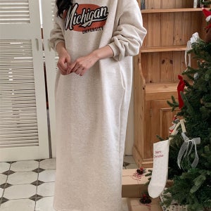 맥시 원피스 겨울 기모안감 프린팅 맨투맨 롱 원피스 빅사이즈