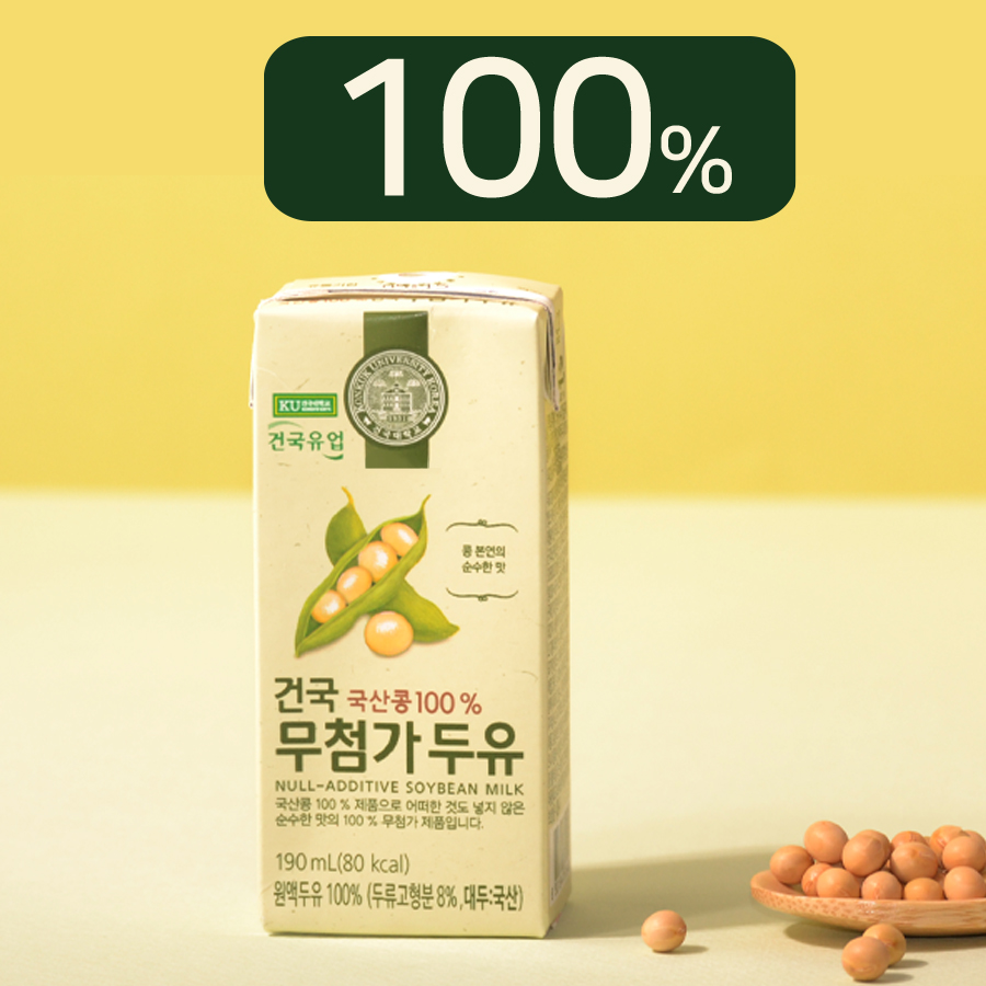 Geonuk 100% Korean Soybean Additive-Free Unsweetened Soy Milk 190ml, 40pcs