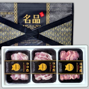 으뜸한돈 냉장 삼겹살+목살+통갈매기살 선물세트 1.5kg 구이용 선물포장