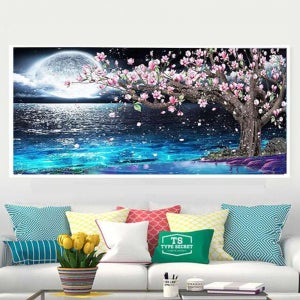 보석자수나라 대형 보석십자수 AB비즈 큐빅 구슬 밤바다목련화 꽃 120x50cm