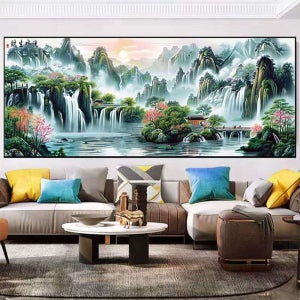 보석자수나라 특 대형 보석십자수 ab비즈 큐빅 구슬 산수화 유수생재 150x60cm