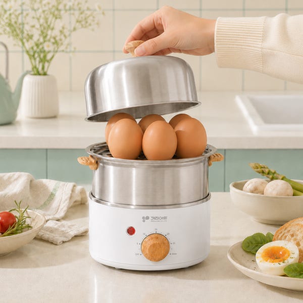 키친아트 2단 올스텐 계란찜기 타이머 전기 찜기 에그쿠커 만능 반숙