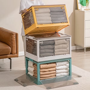 대용량 플라스틱 접이식 리빙박스 5면 오픈형 투명폴딩박스 팬트리정리함 특대형