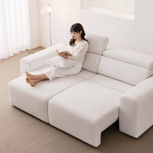 기간할인가 라자가구 미노르 모션 리클라이너 슬라이드 무빙 패브릭 소파 스툴미포함, 아이보리, 3인용