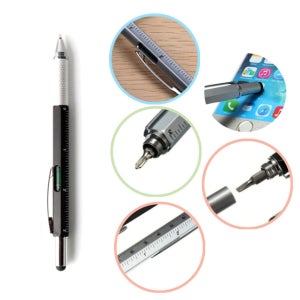 다기능 만능 볼펜 멀티툴 수평계 드라이버 터치펜 목수 연필 블랙