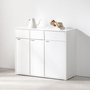 플레이너스 E0 샤인 가정용 사무실 수납장 분리수거함 쓰레기통 분리수거장 3칸, 화이트 FC01116