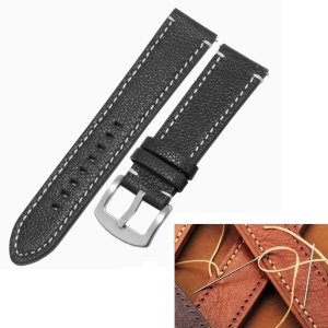 통가죽시계줄 Skin한땀한땀 22mm 유광블랙, 빈티지 소 오토핀 스트랩 교체 남자 여자