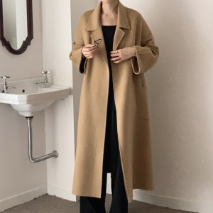 스우피 여성 테일러드 클래식 코트 카라넥 벨트 유행없는 로브 겨울 롱코트 - 2 Color