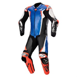 알파인스타즈 RACING ABSOLUTE V2 1 PC LEATHER SUIT - METALLIC BLUE BLACK WHITE RED FLUO