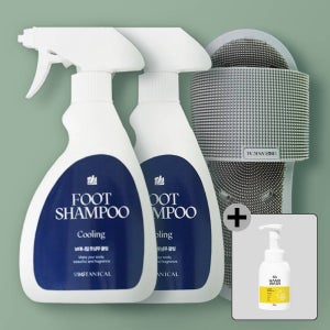 보태니컬 풋샴푸 + 풋 브러쉬 세트 발관리 발냄새 제거 쿨링, 400ml, 2개