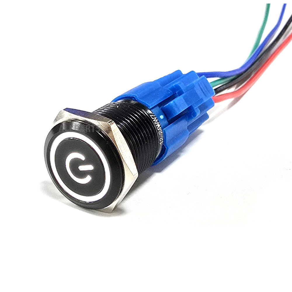 배선포함 LED 차량용 푸쉬 스위치 원형 크롬 22MM 12V MGS-20 화이트