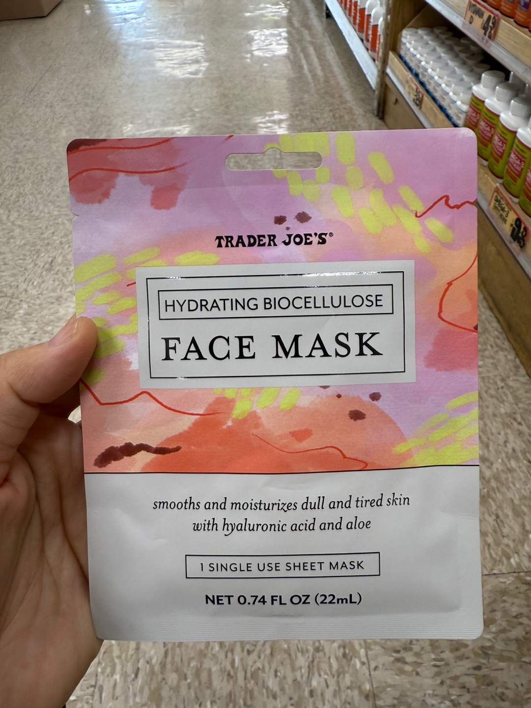 [미국직배송] 트레이더조 하이드레이팅 바이오셀룰로스 페이스 마스크, Hydrating Biocellulose Face Mask, 22ml