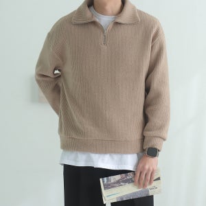 남자 스웨터 오버핏 골지 반집업 기모 니트 남자니트