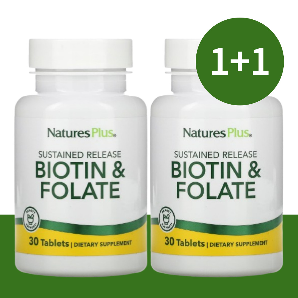 <b>네이처스플러스</b> 탈모 비오틴 비타민 B7 Biotin 엽산 서방형 30정(1+1)