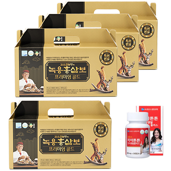<b>녹용홍삼</b>보 프리미엄 골드 4개월분(70mlX30포X4박스)+치아튼튼 인사덴탈<b>플러스</b> 1개월분/진액 농축액 엑기스