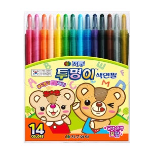 지구화학 투명이 샤프식 색연필 혼합 14색 세트 돌돌이 색칠용 채점용 미술 준비물 만들기 도구