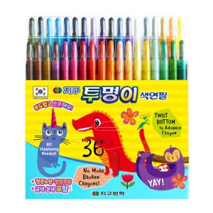 지구화학 투명이 샤프식 색연필 혼합 36색 세트 돌돌이 색칠용 채점용 미술 준비물 만들기 도구