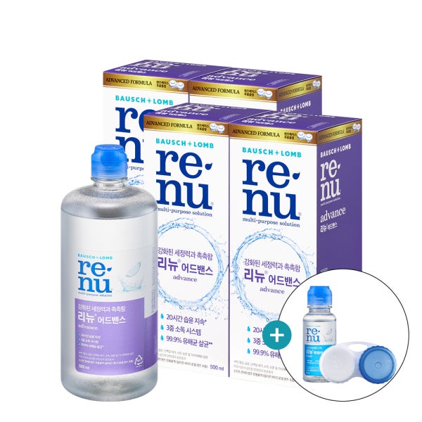[슈퍼적립] 바슈롬 리뉴 어드밴스 500ml x 4개+후레쉬 60ml+렌즈케이스 증정 소프트 렌즈 세척액