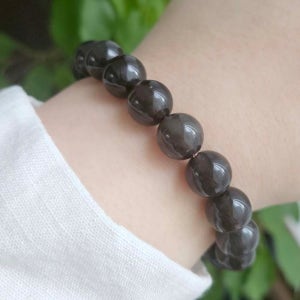 Agni Manitite 천연 스모키 텍타이트 운석유리 10.5mm 팔찌 (~17cm까지)