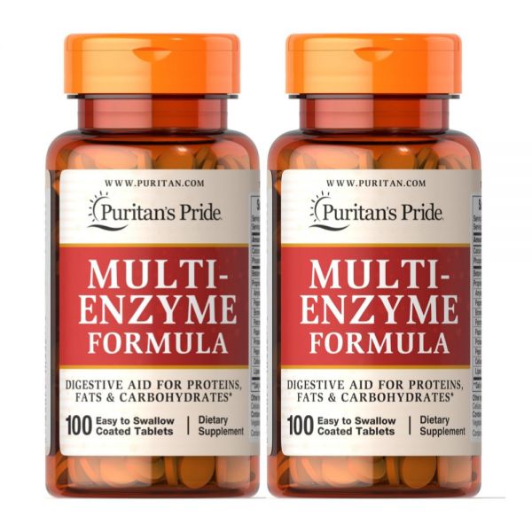 퓨리탄 프라이드 멀티 <b>엔자임</b> 포뮬라 소화 효소 칼슘 베타인 HCl 100정 2팩
