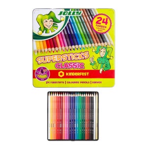 지구화학 졸리 JOLLY 목 색연필 혼합 24색 세트 틴케이스 색칠용 채점 미술 준비물 만들기 도구