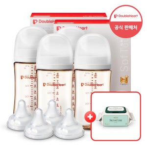 더블하트 모유실감 제뉴인화이트 트윈팩 240ml 젖병4개+젖꼭지4개(+물티슈 20매)